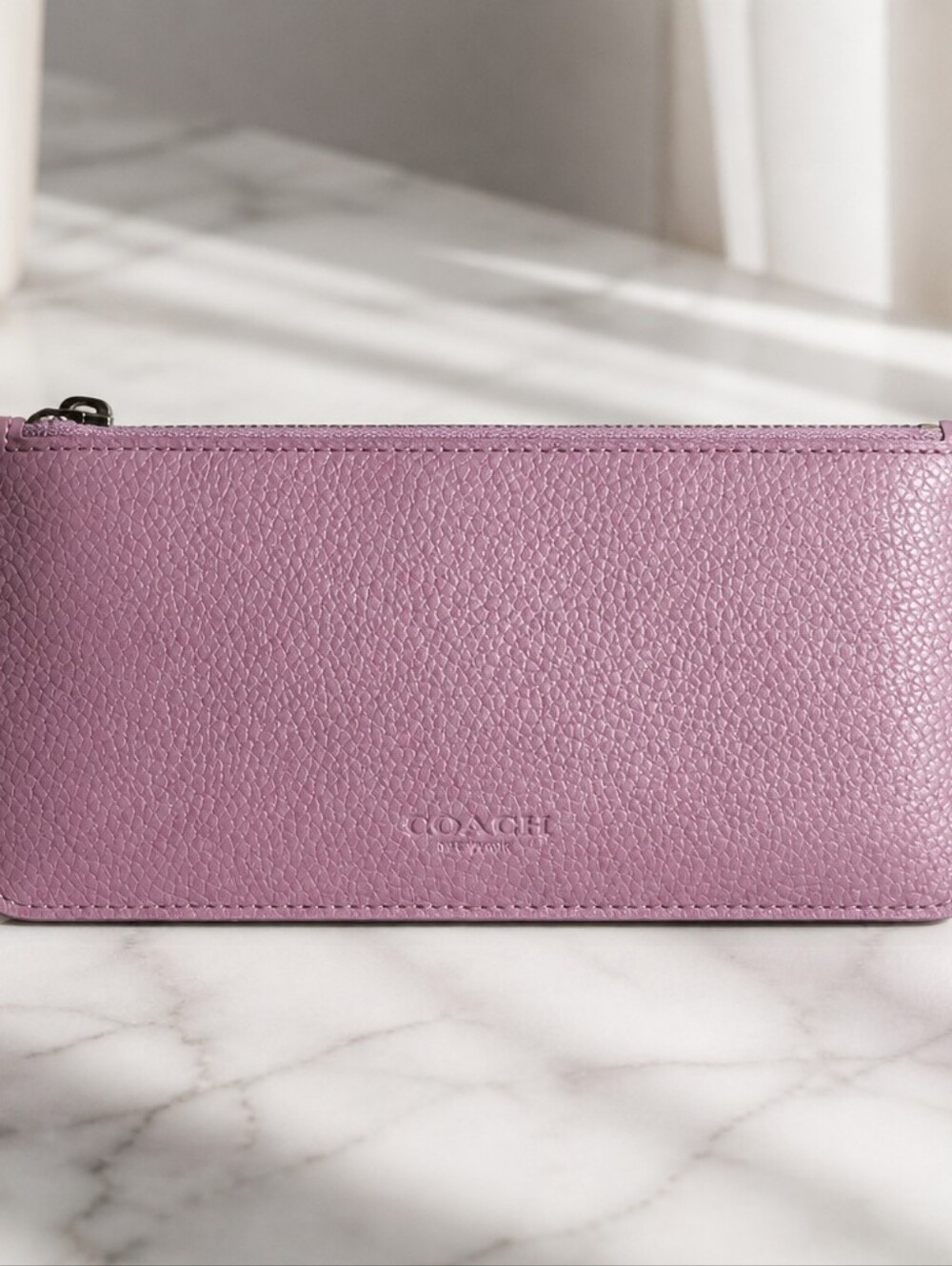 Coach Pebbled Leather Zip Wallet - Lilac - Picture 1 of 3